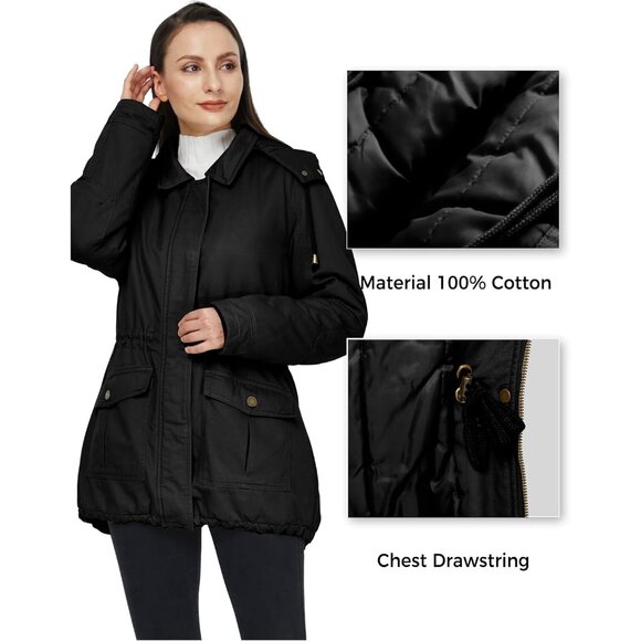 Chic Women's Thicken Cotton Winter Jacket with Adjustable Drawcord, Black M - Picture 5 of 7